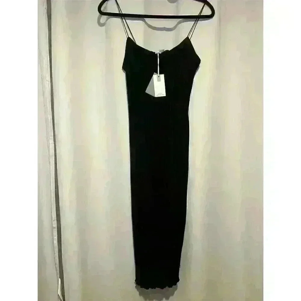 Good American Women's Black Ribbed Maxi Slip Dress Size 00